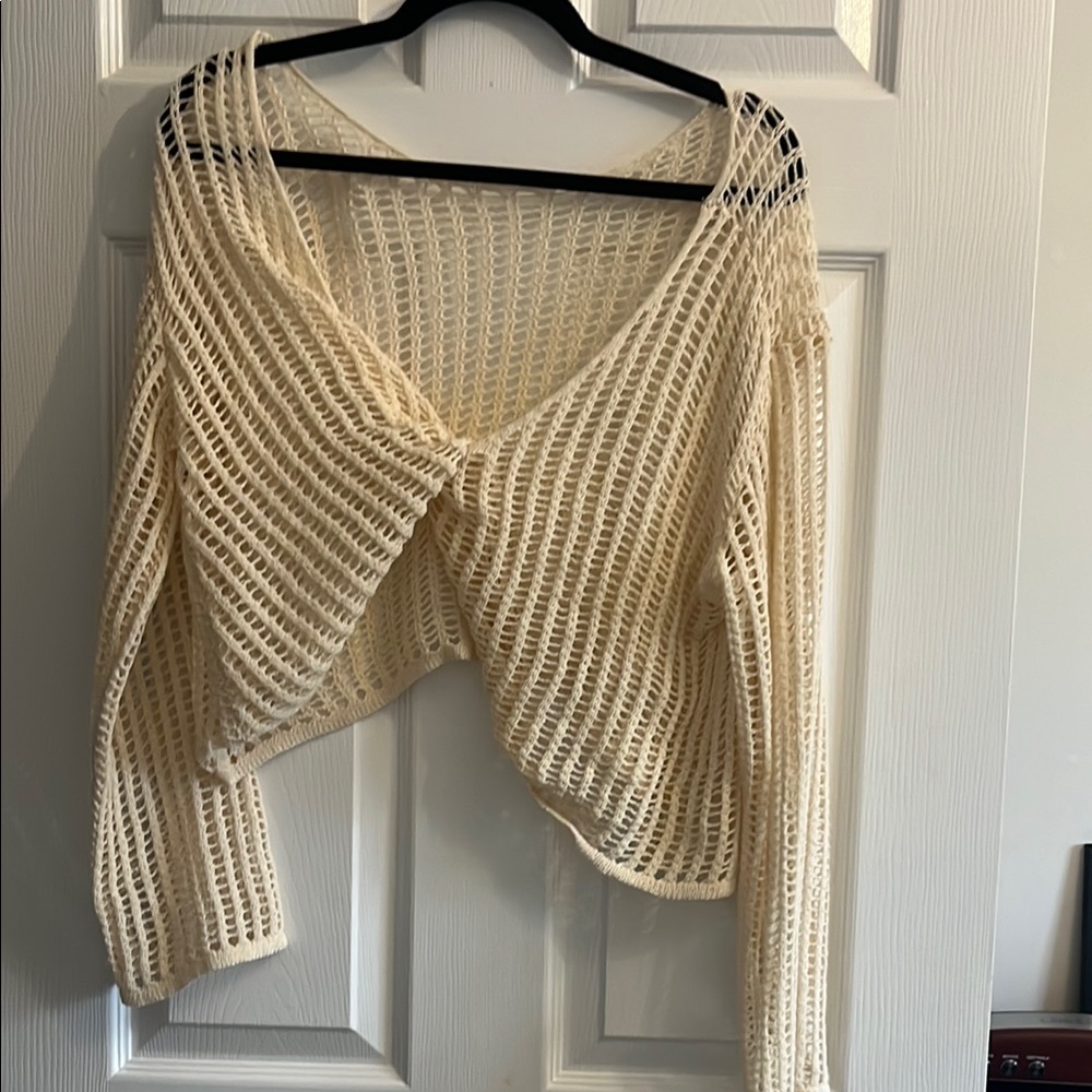 Cream Open-Knit Women's Sweater